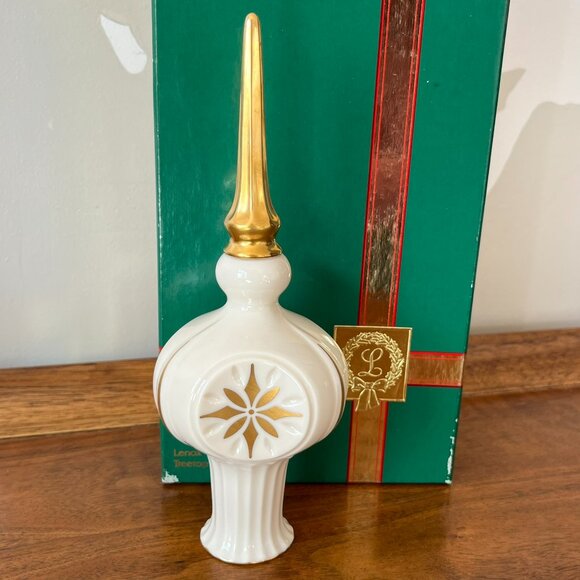 Lenox China Treetop Ornament Vintage 1980s Christmas Tree Topper Gold & White 8" - Picture 1 of 13